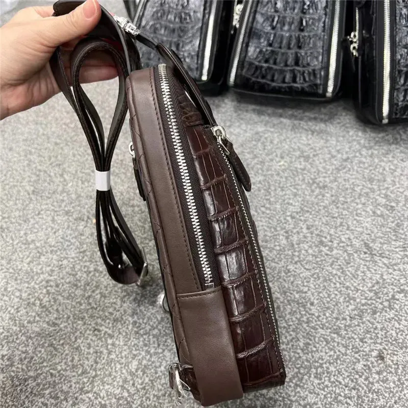 Genuine Leather Alligator Pattern Chest Bag for Men