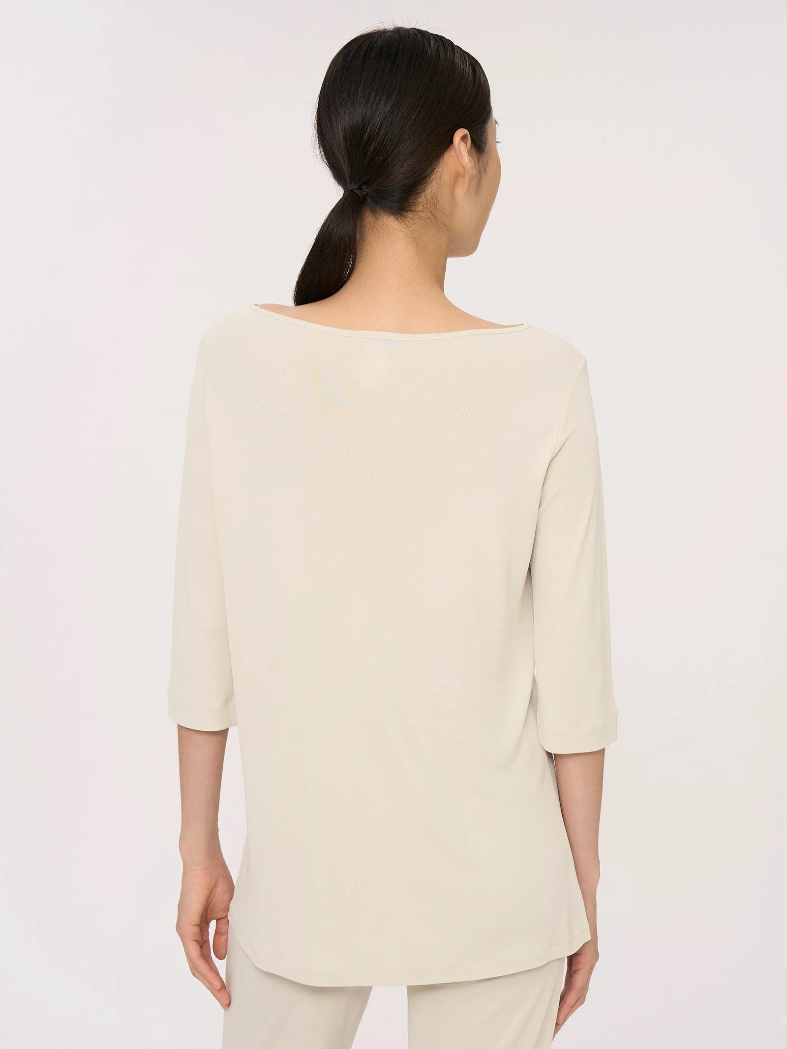 3/4 Sleeve Crepe Satin Top in Champignon