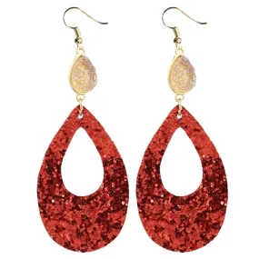 Red Glitter Teardrop Cutout Earrings