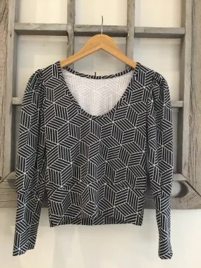 Black and White Linear Block Print Debbie Top