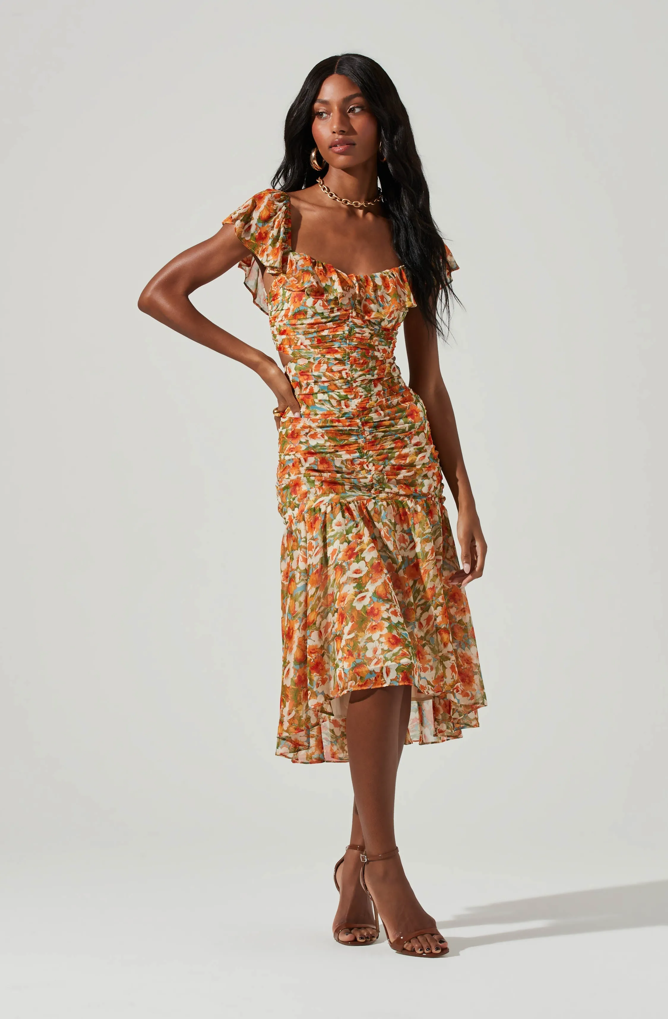 Cutout Floral Midi Dress