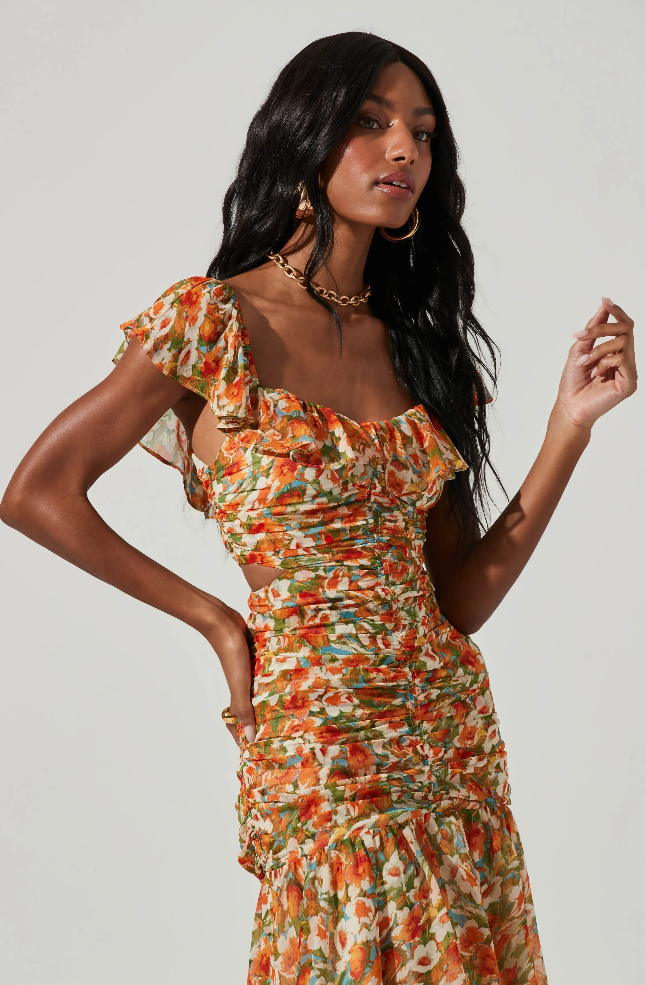 Cutout Floral Midi Dress