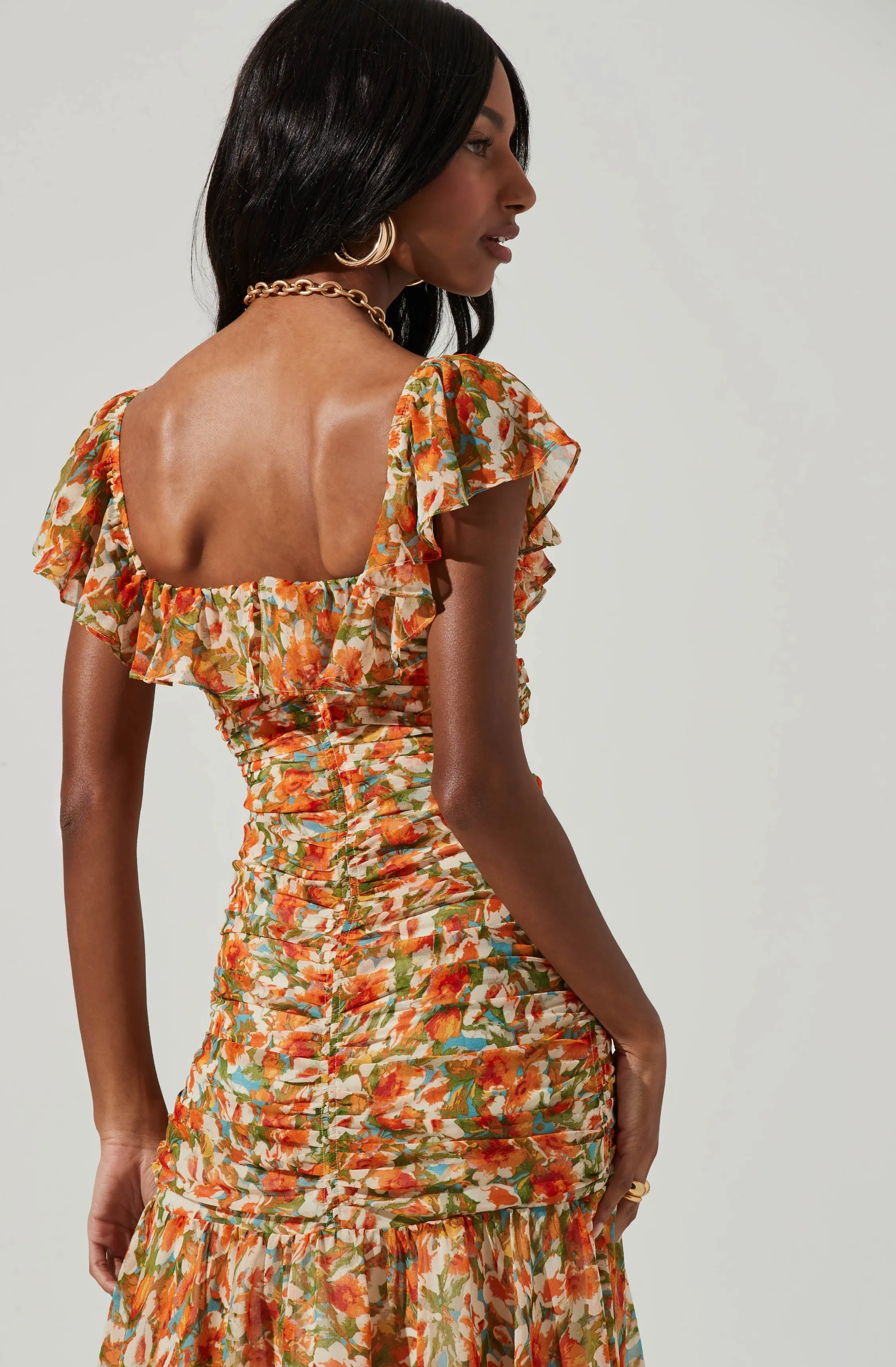 Cutout Floral Midi Dress