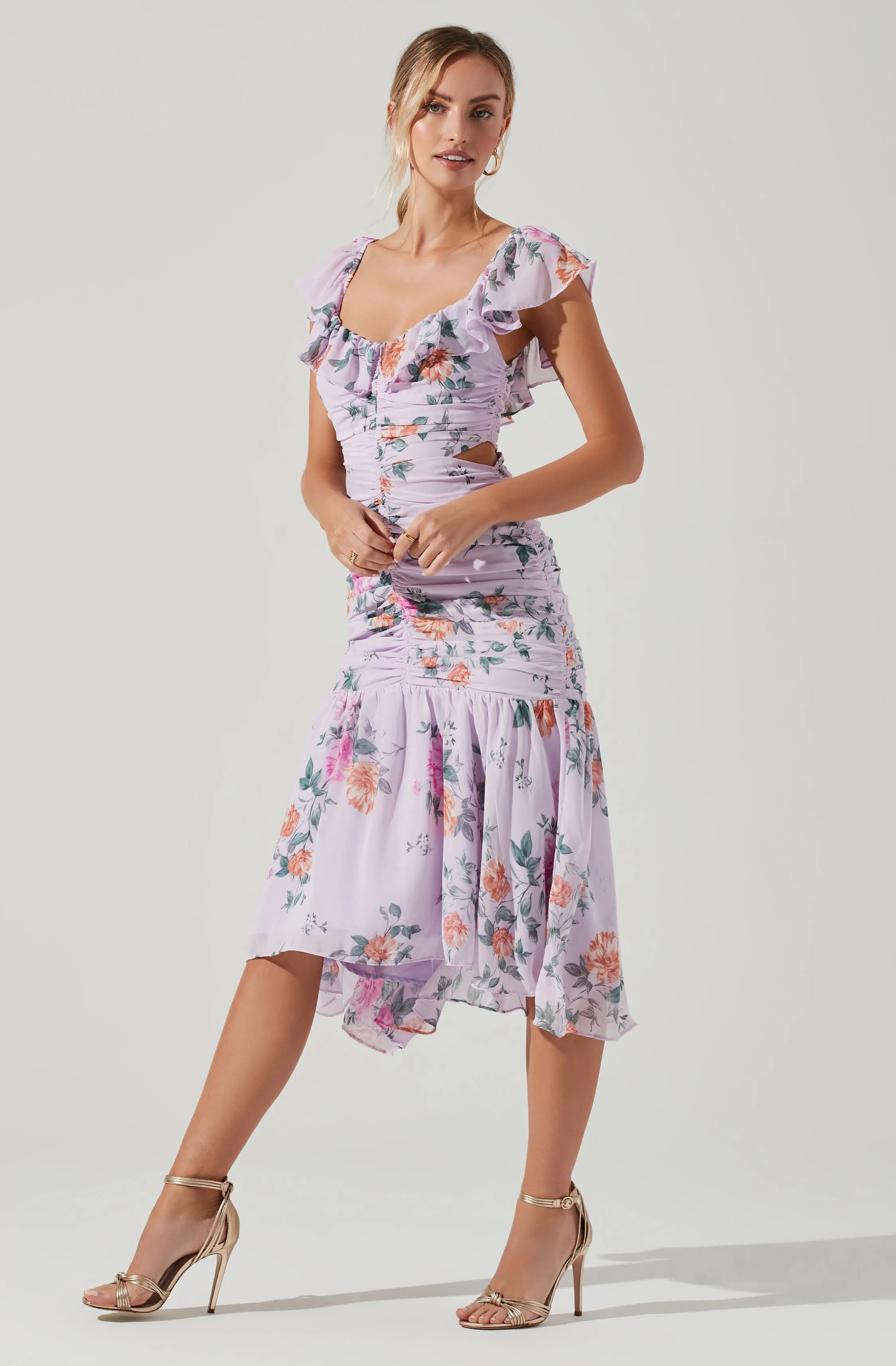 Cutout Floral Midi Dress