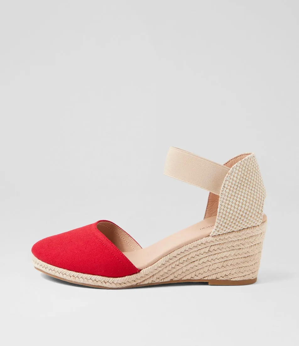 DIANA FERRARI Red Canvas Elastic Wedges - Falecia