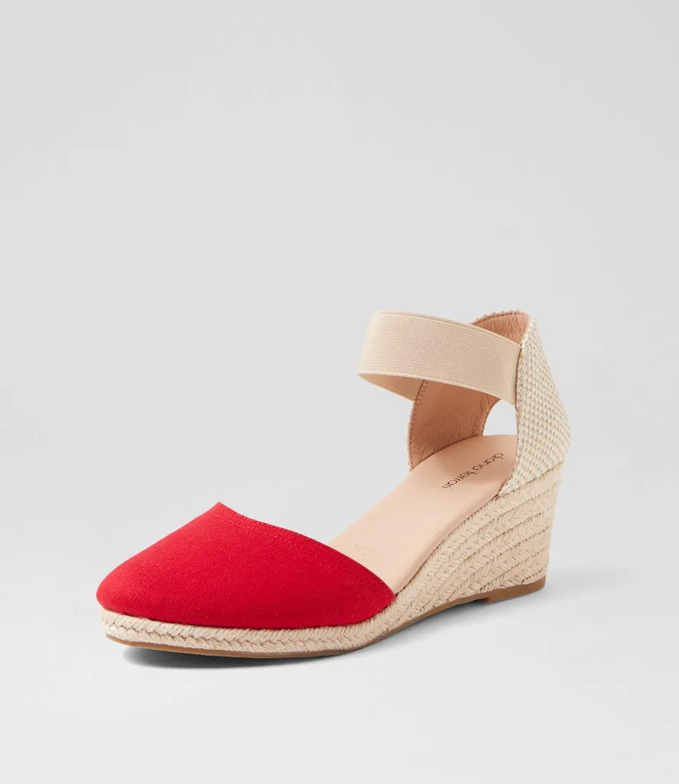 DIANA FERRARI Red Canvas Elastic Wedges - Falecia