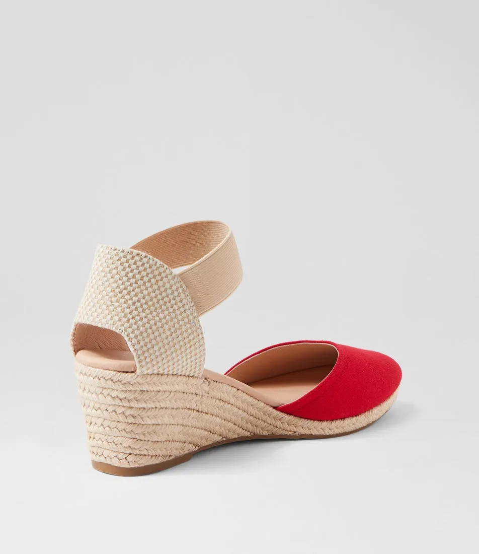 DIANA FERRARI Red Canvas Elastic Wedges - Falecia