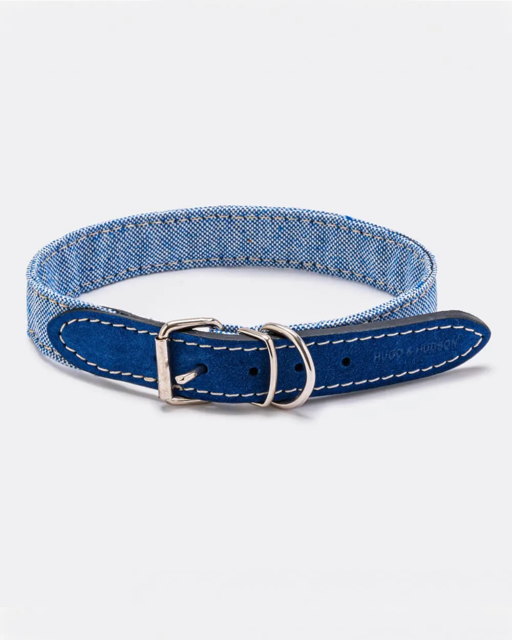 Blue Fabric and Suede Leather Dog Collar