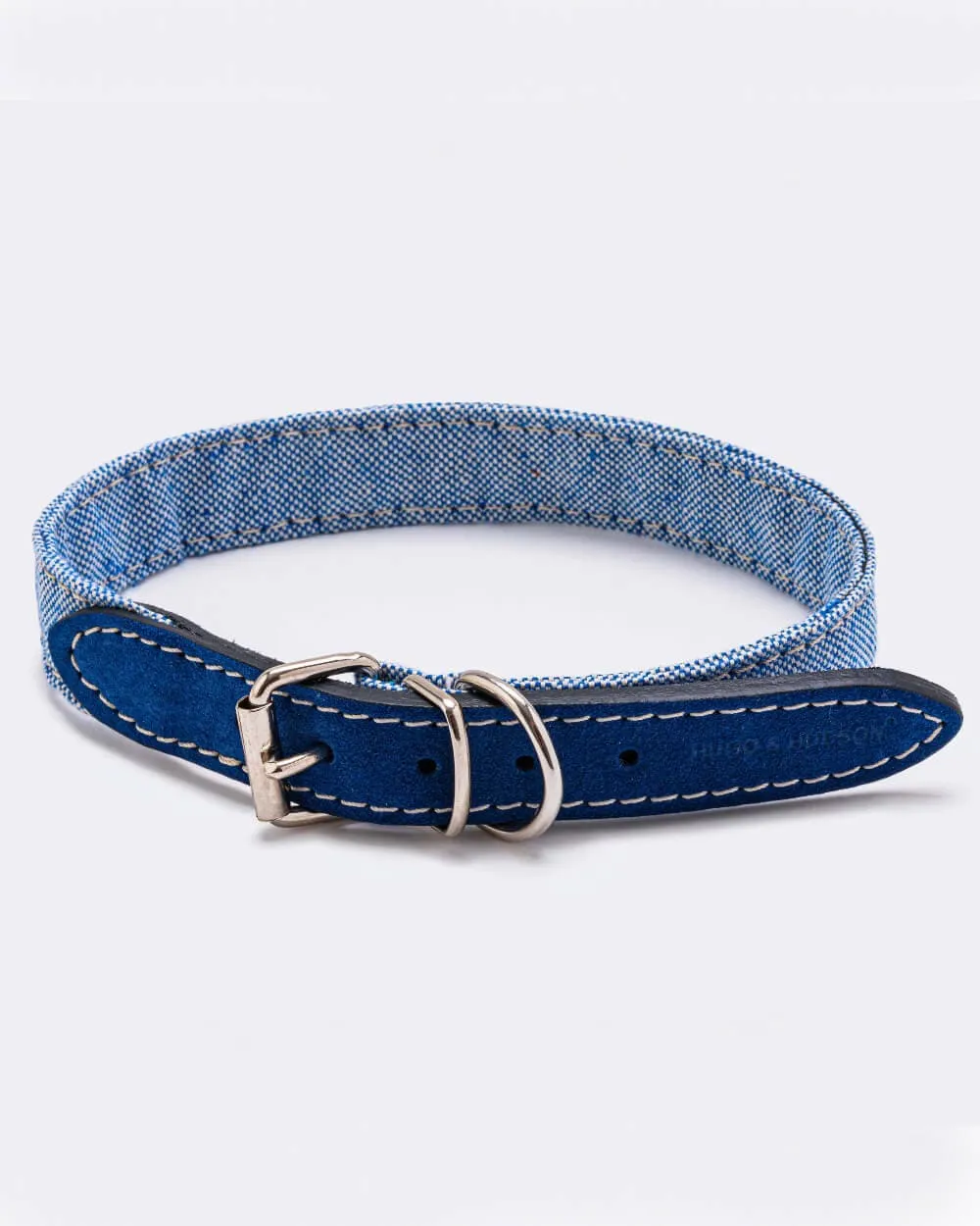 Blue Fabric and Suede Leather Dog Collar