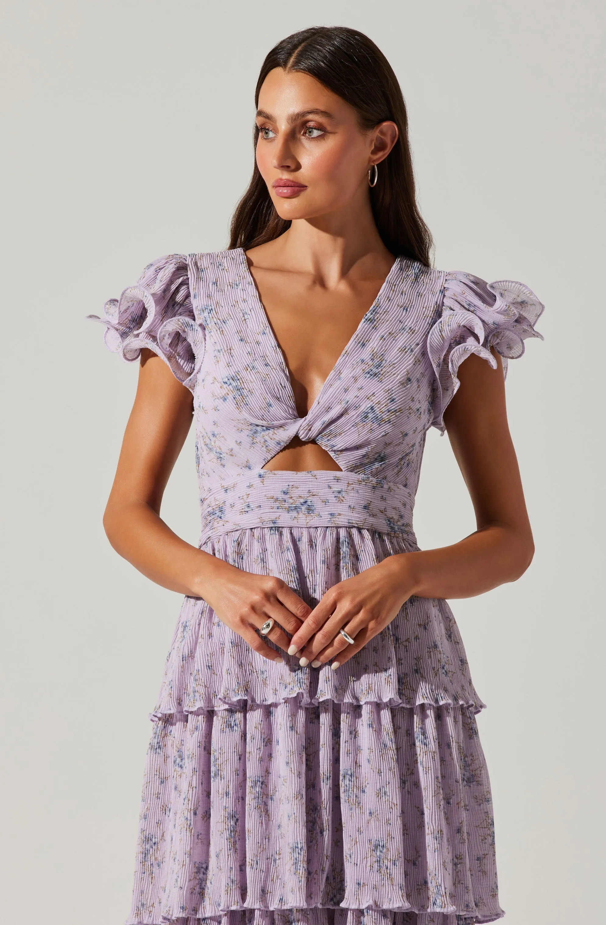 Floral Pleated Tiered Midi Dress