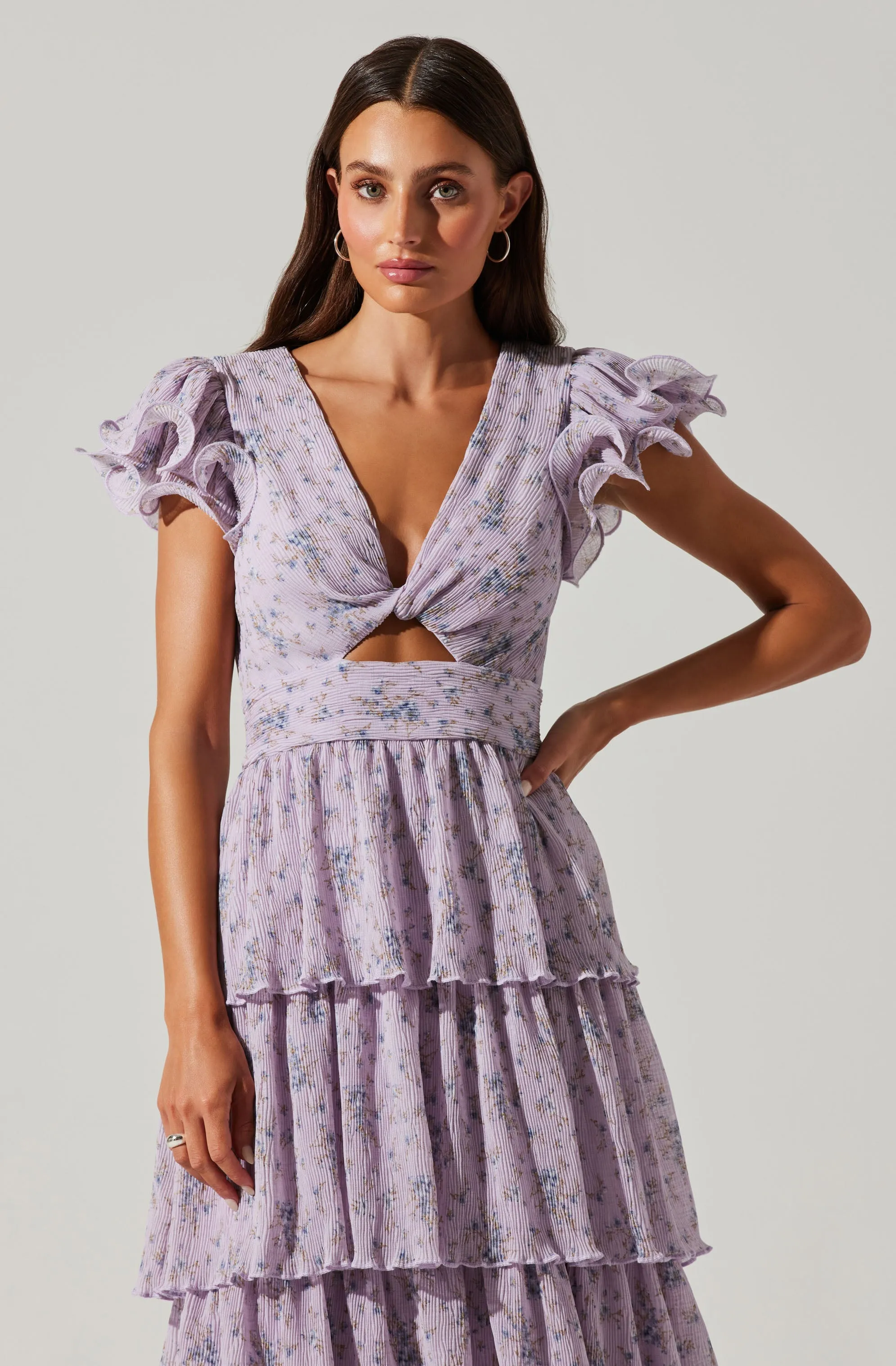 Floral Pleated Tiered Midi Dress