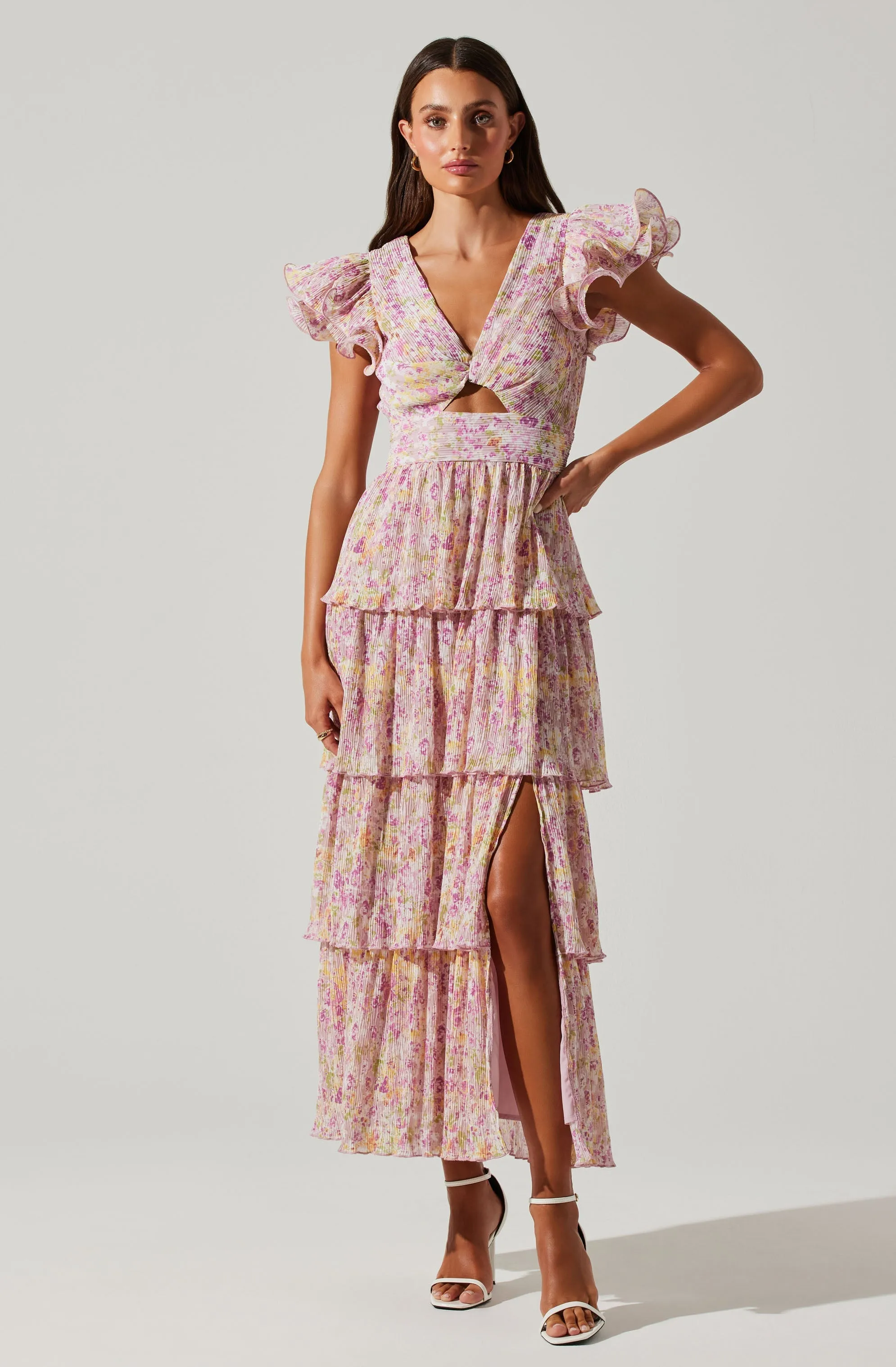 Floral Pleated Tiered Midi Dress