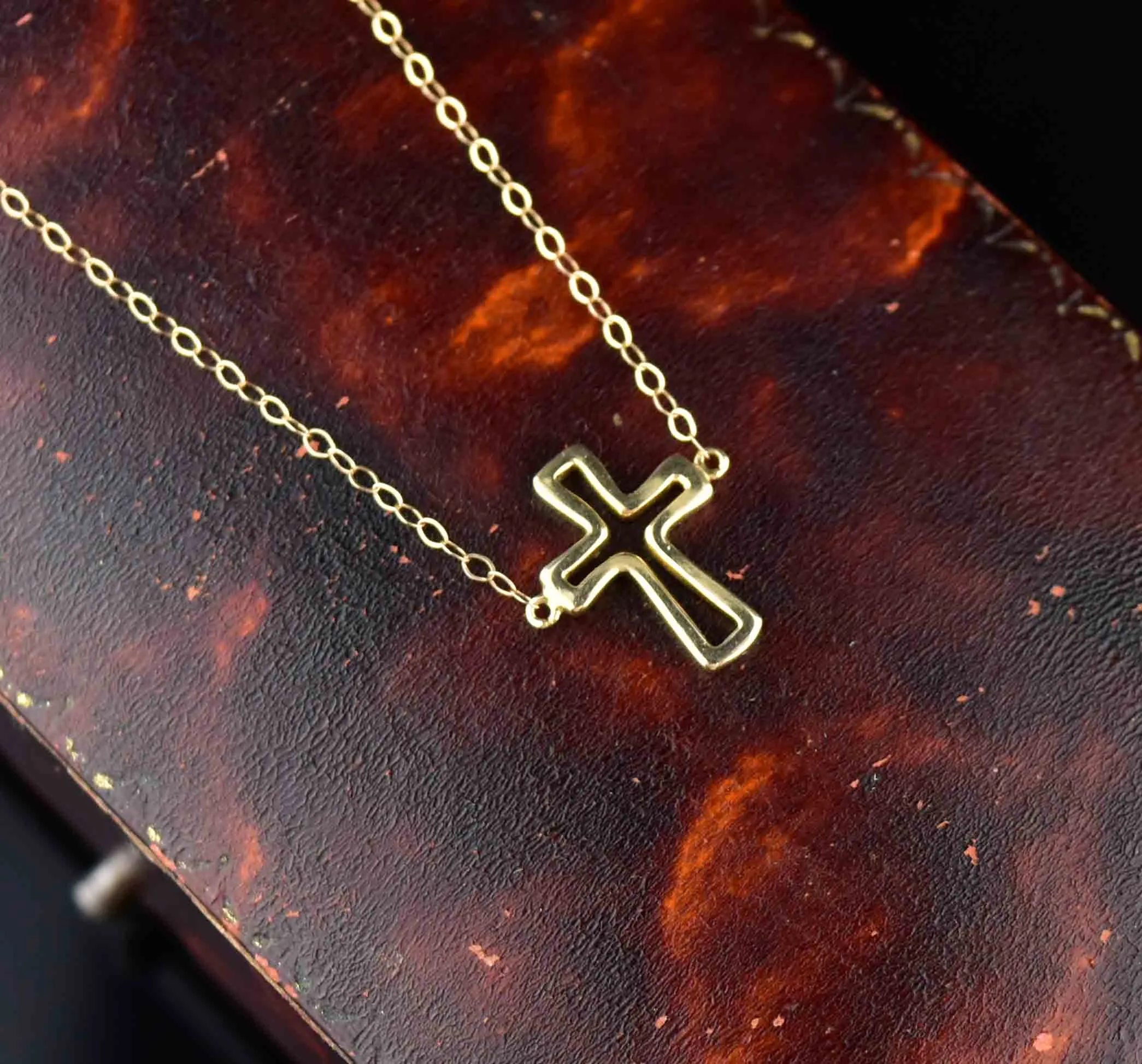 Vintage Cutout Cross Necklace, 10K Gold