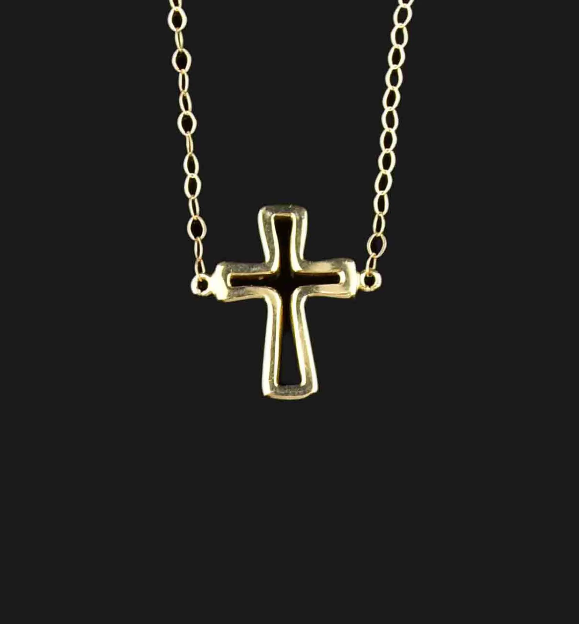 Vintage Cutout Cross Necklace, 10K Gold