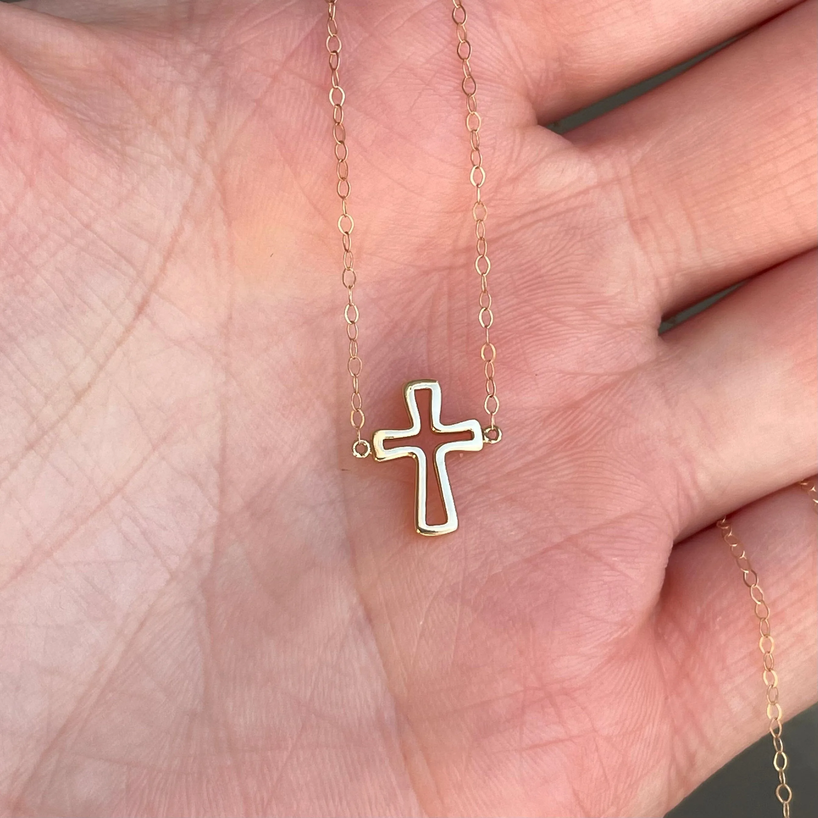 Vintage Cutout Cross Necklace, 10K Gold