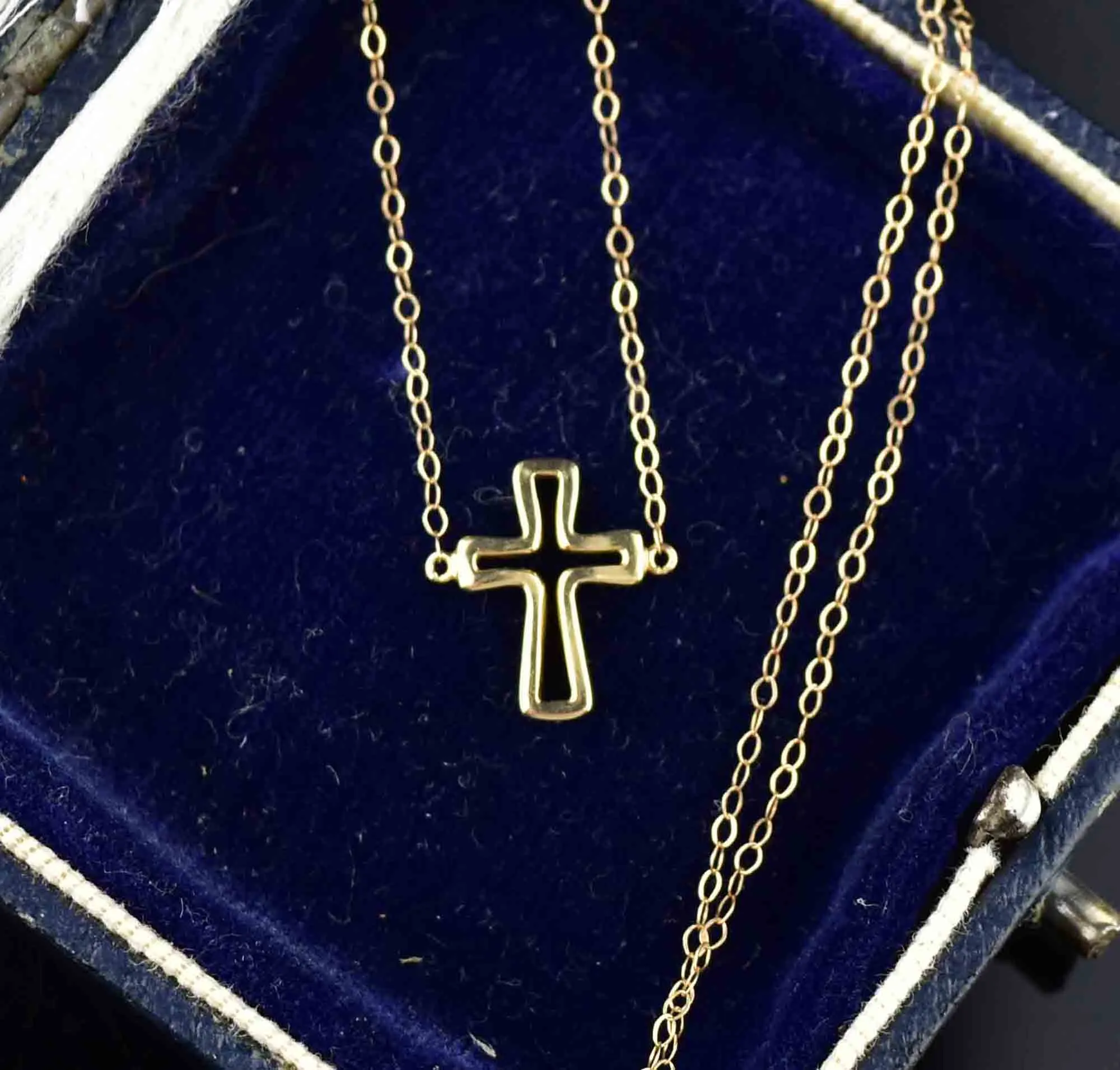 Vintage Cutout Cross Necklace, 10K Gold