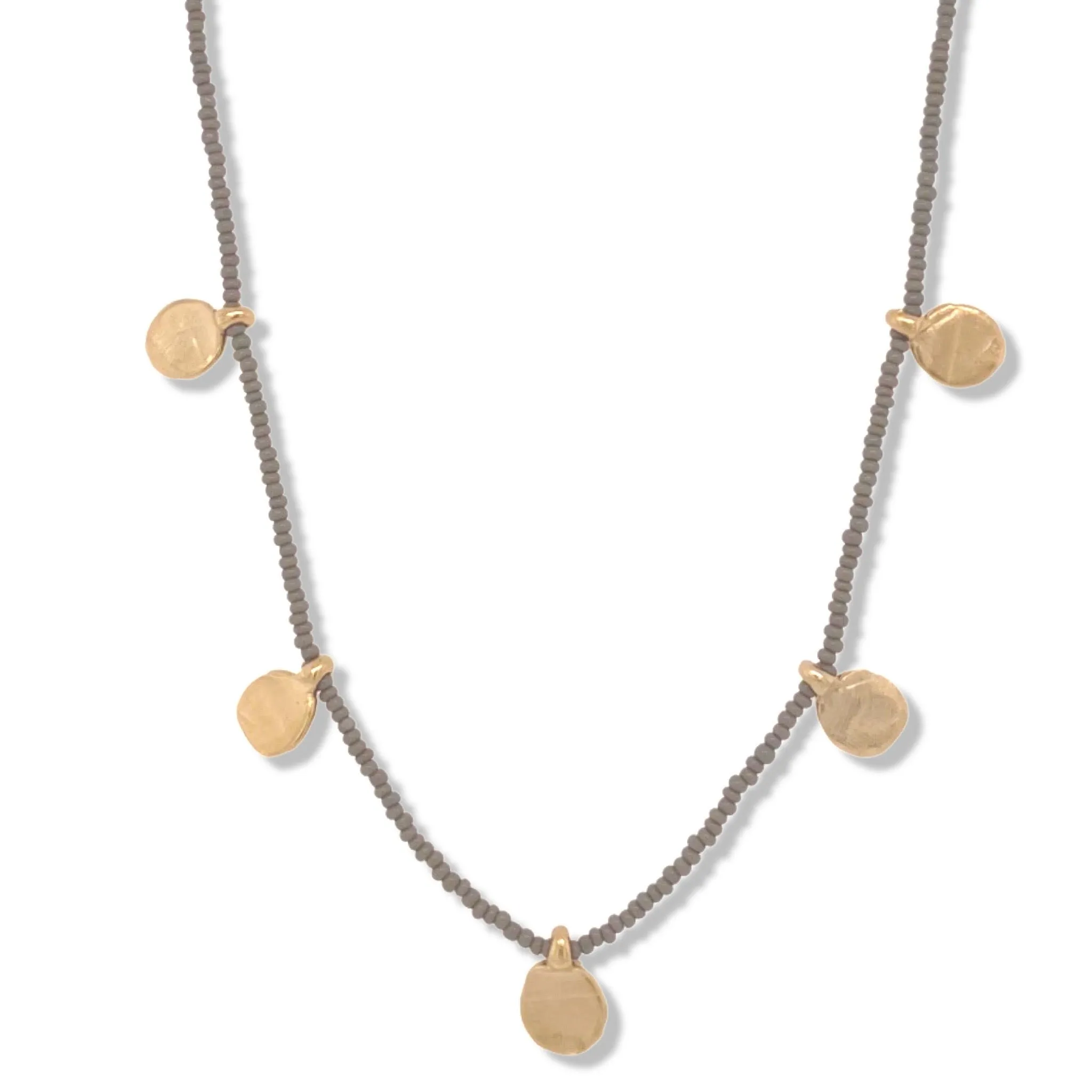 Gold Dot Necklace on Charcoal Beads