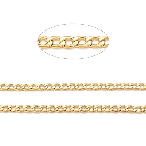 Gold Plated Twisted Curb Stainless Steel Chain with Open Links (4-5x3mm)