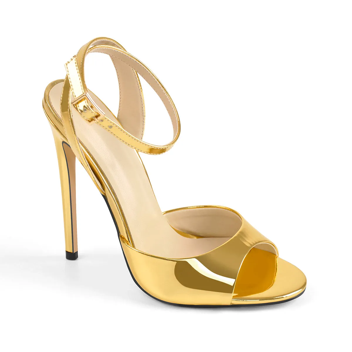 Gold High Heel Stilettos Sandals with Round Toe Strap