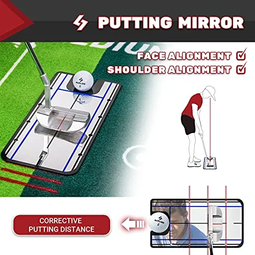 Golf Putting Practice Mat with Alignment Mirror