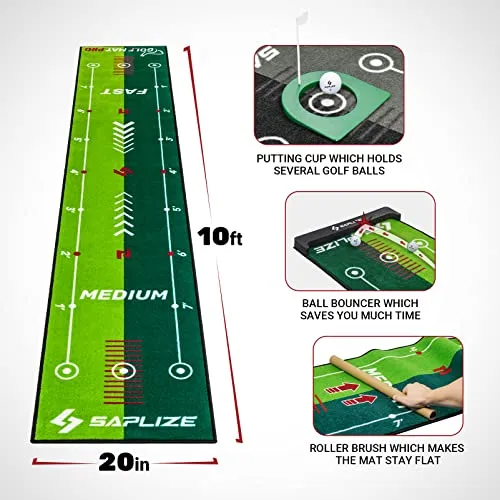 Golf Putting Practice Mat with Alignment Mirror