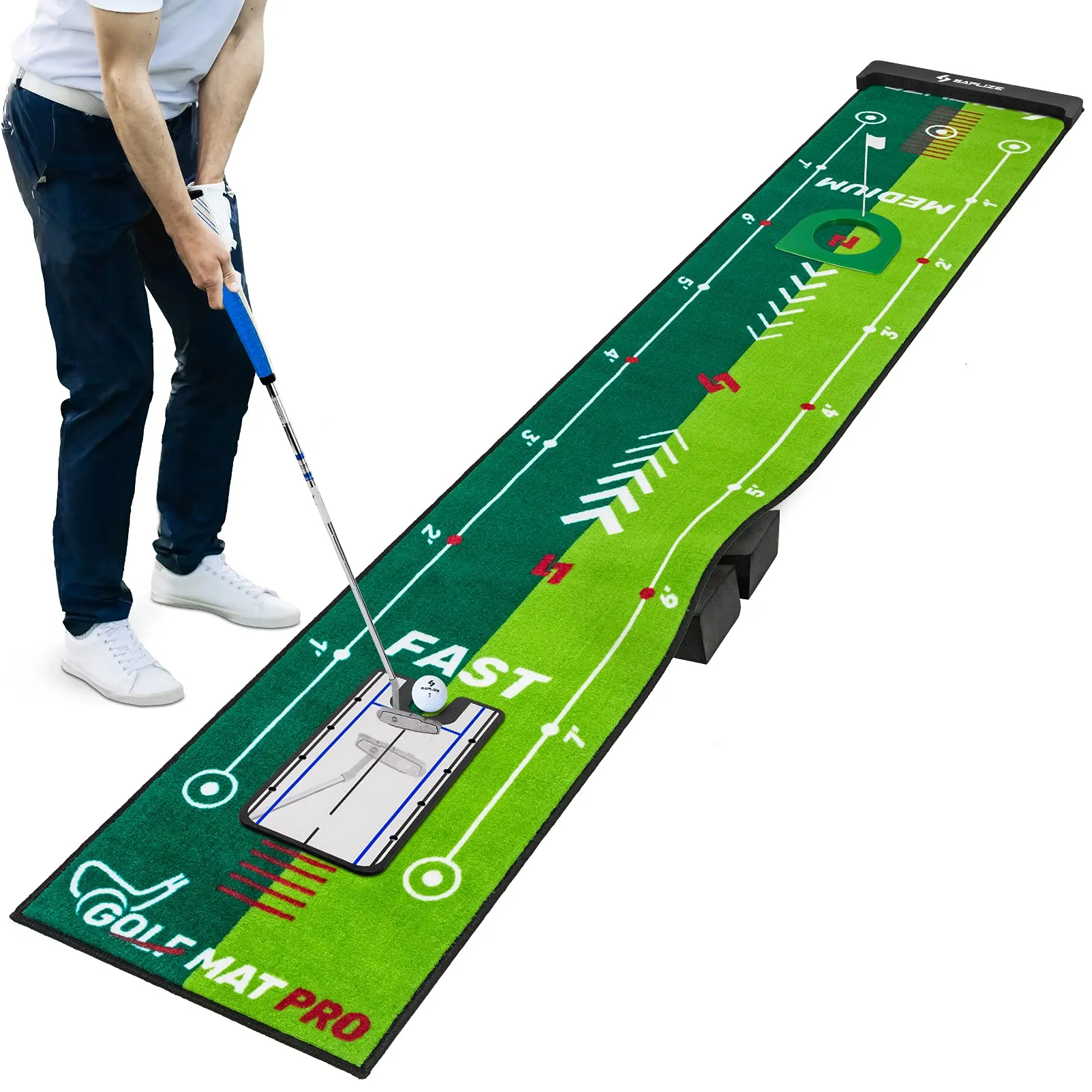 Golf Putting Practice Mat with Alignment Mirror