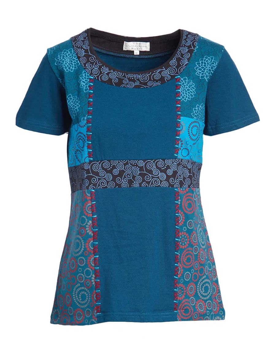 Cotton Half Sleeve Top with Pattern Blocks