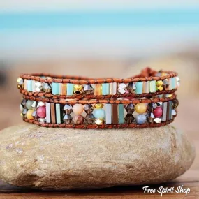 Handmade Leather Boho Crystals Wrap Bracelet