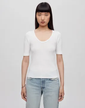 White Ribbed Scoop Neck Tee