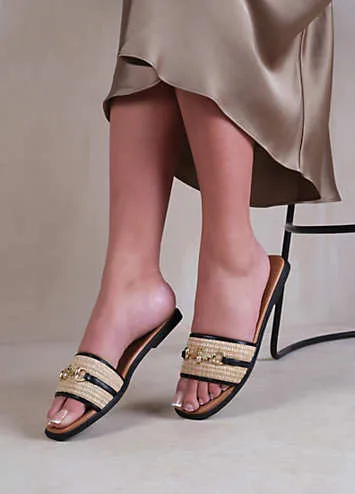 Where’s That From Harmony Black & Straw Strap Sandals Look Again