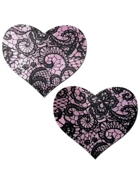 NIPPLE PASTIES HEART - PINK LACE