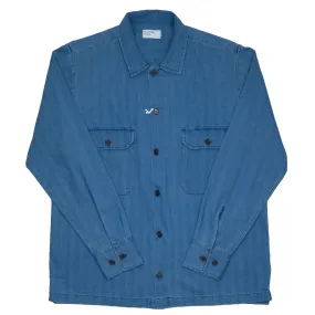 Herringbone Denim Utility Shirt in Washed Indigo