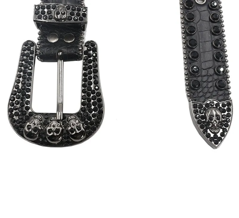 Western Black Crystal Diamond Buckle Belt