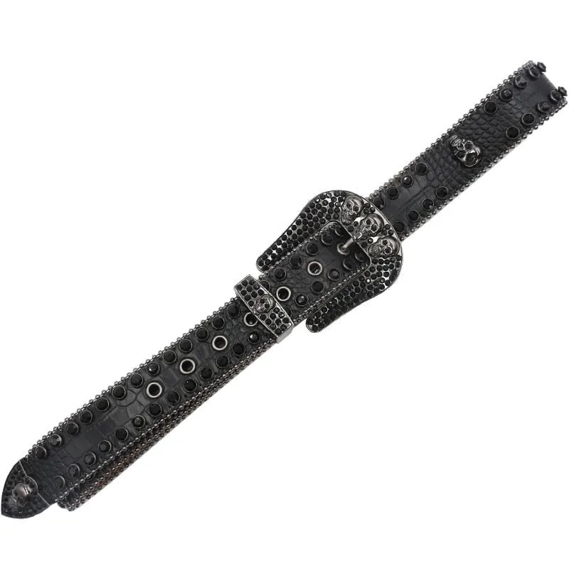 Western Black Crystal Diamond Buckle Belt