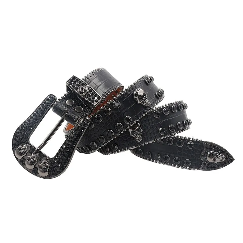 Western Black Crystal Diamond Buckle Belt