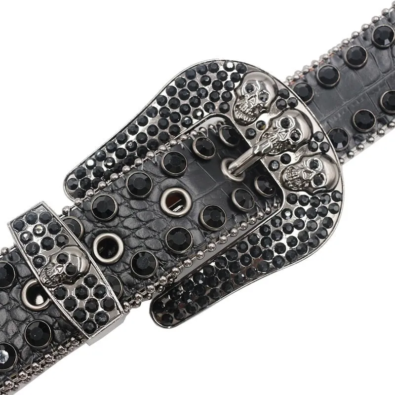 Western Black Crystal Diamond Buckle Belt