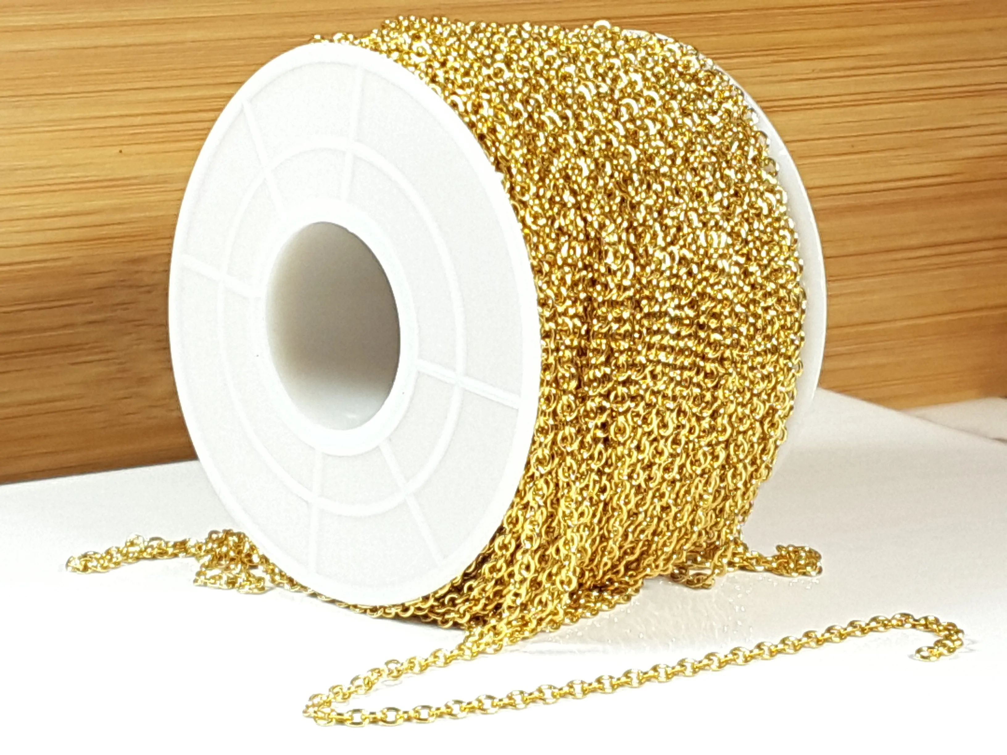 Premium Gold Stainless Chain, 2mm Thick, Spool of 50 Meters