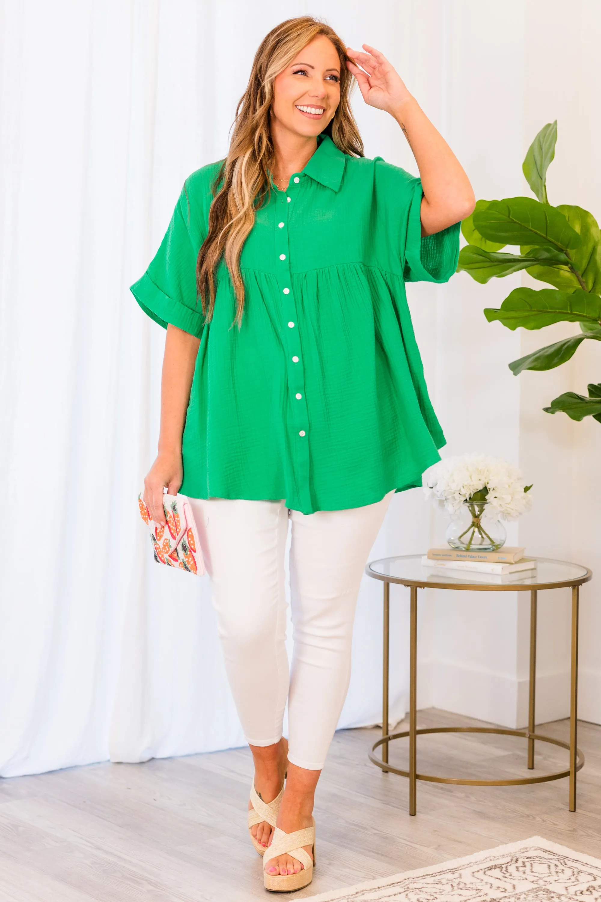 Stylish Kelly Green Repeat Top