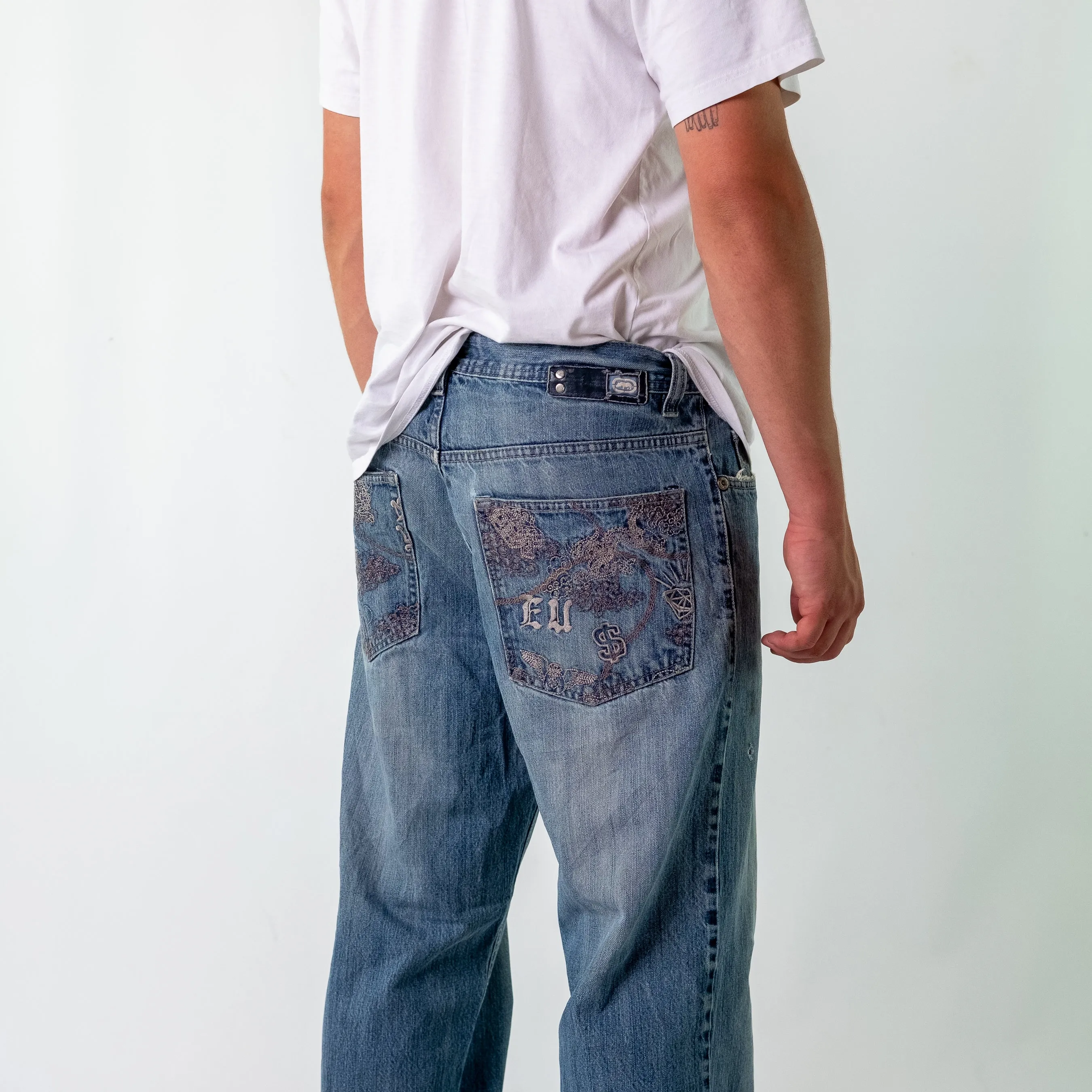 Light Blue 90s Ecko Denim Hip Hop Jeans Baggy Pants (34x32)