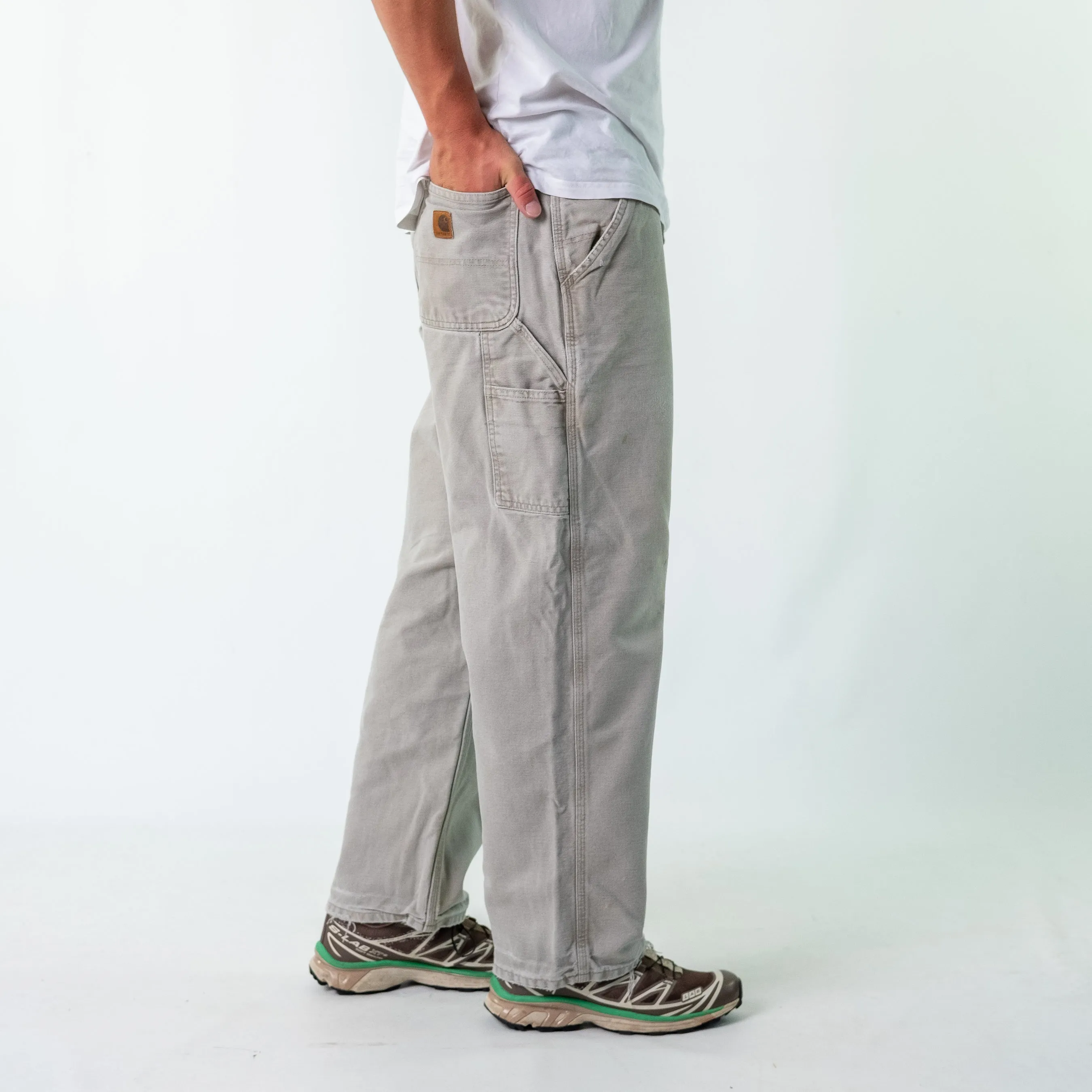 Light Grey 90s Carhartt Canvas Carpenter Jeans Baggy Pants (36x30)