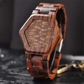 Men's LED Display Wooden Night Vision Watch