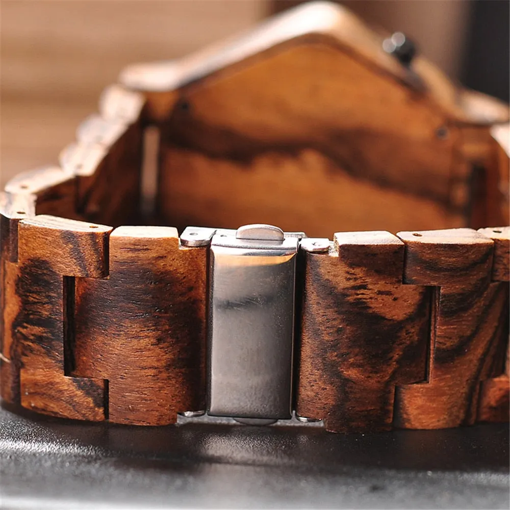 Men's LED Display Wooden Night Vision Watch