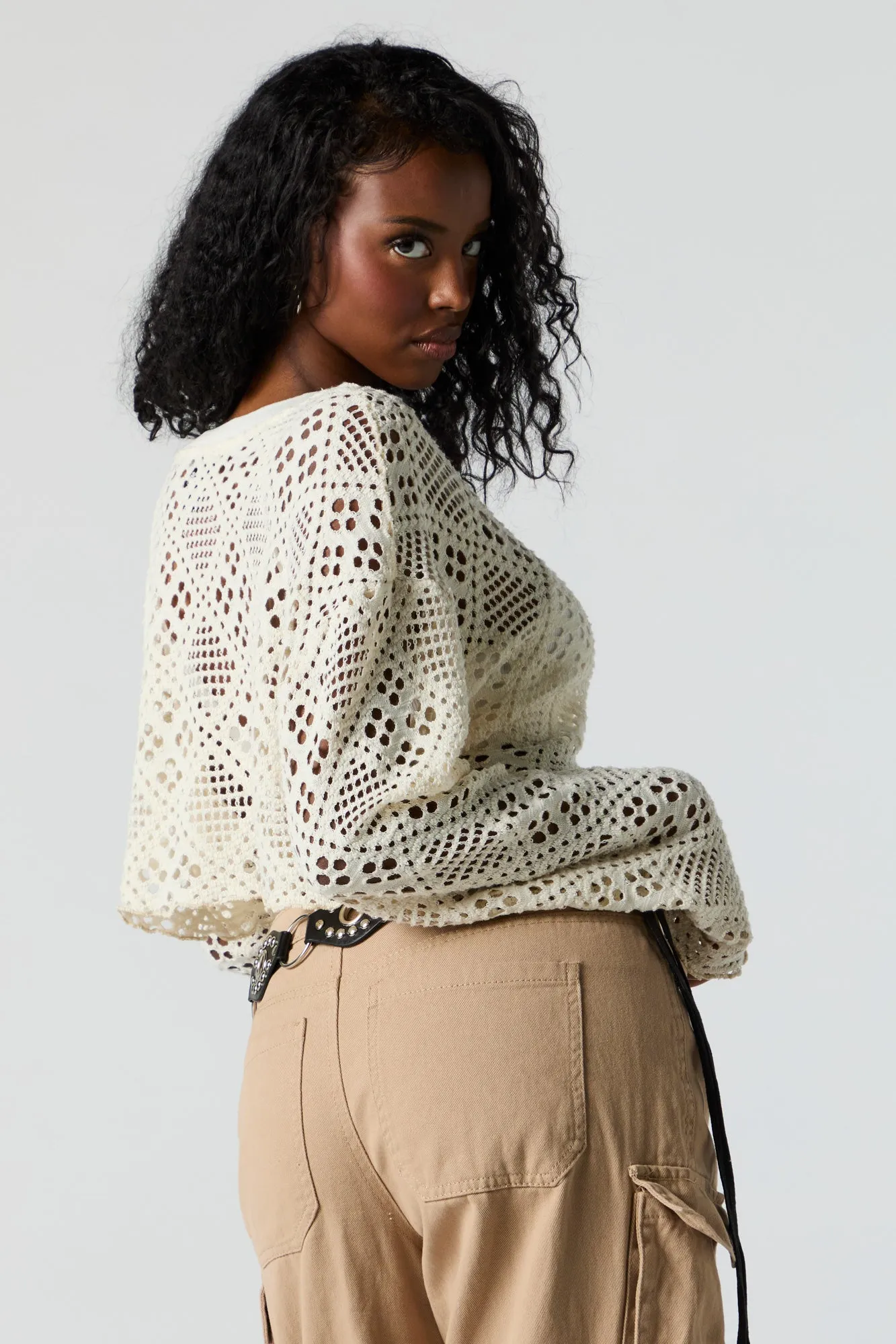 Long Sleeve Crochet Crop Top