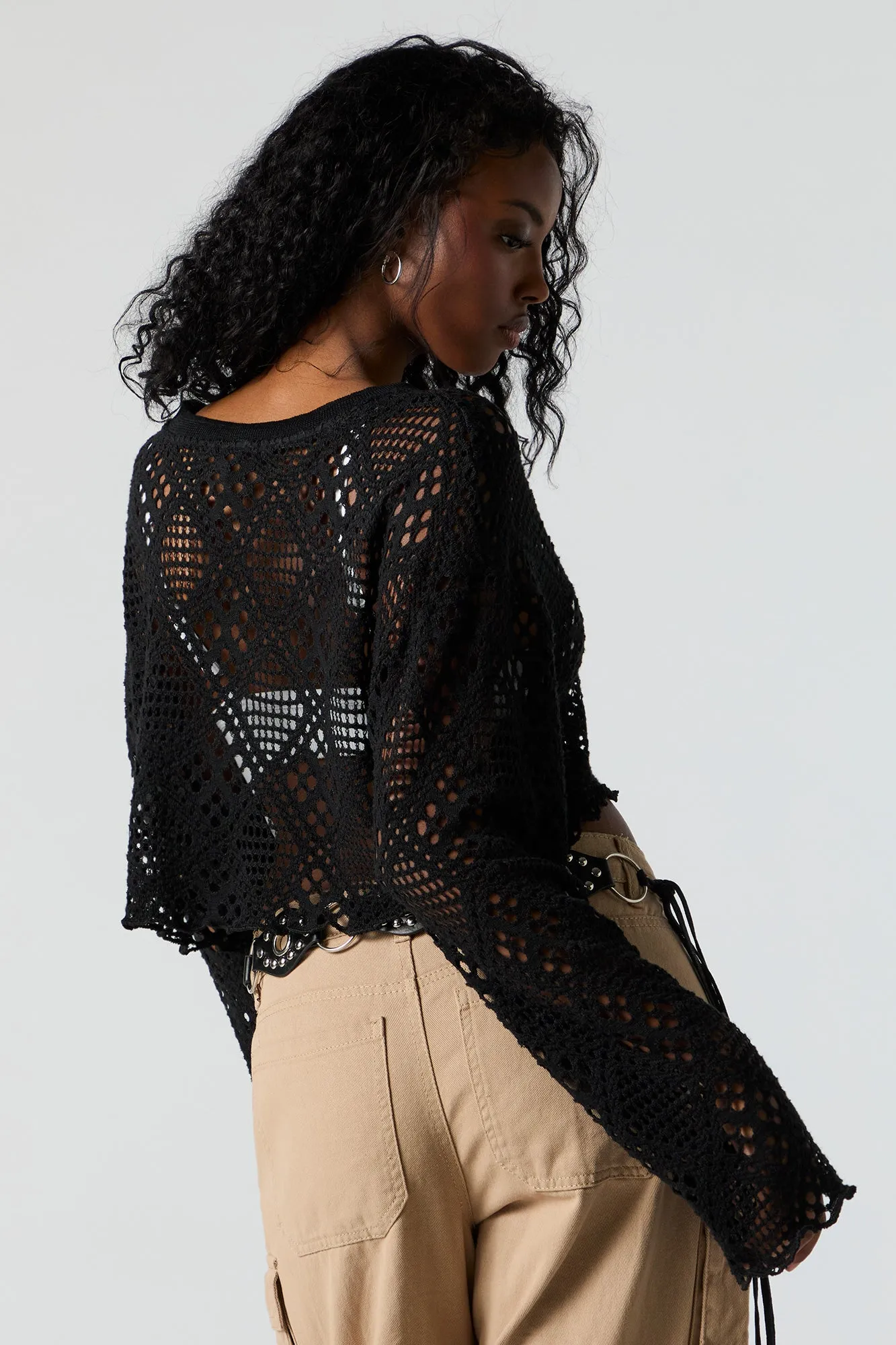 Long Sleeve Crochet Crop Top