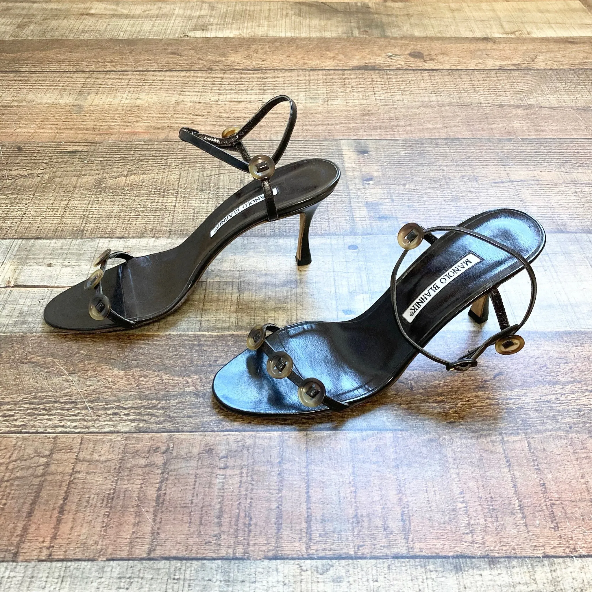 Manolo Blahnik Brown Sandals with Button Strap - Size 38