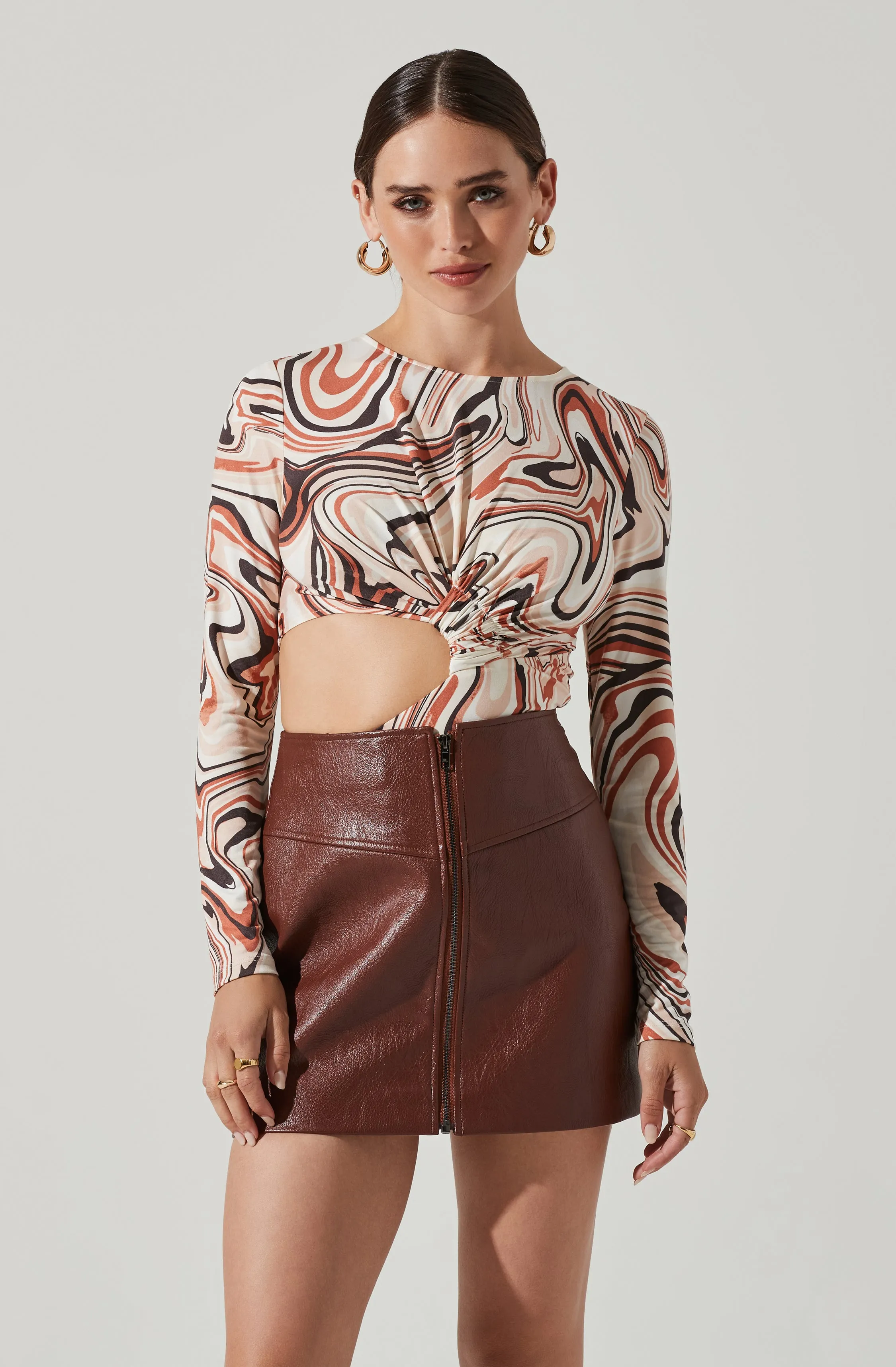 Marble Swirl Side Cutout Bodysuit