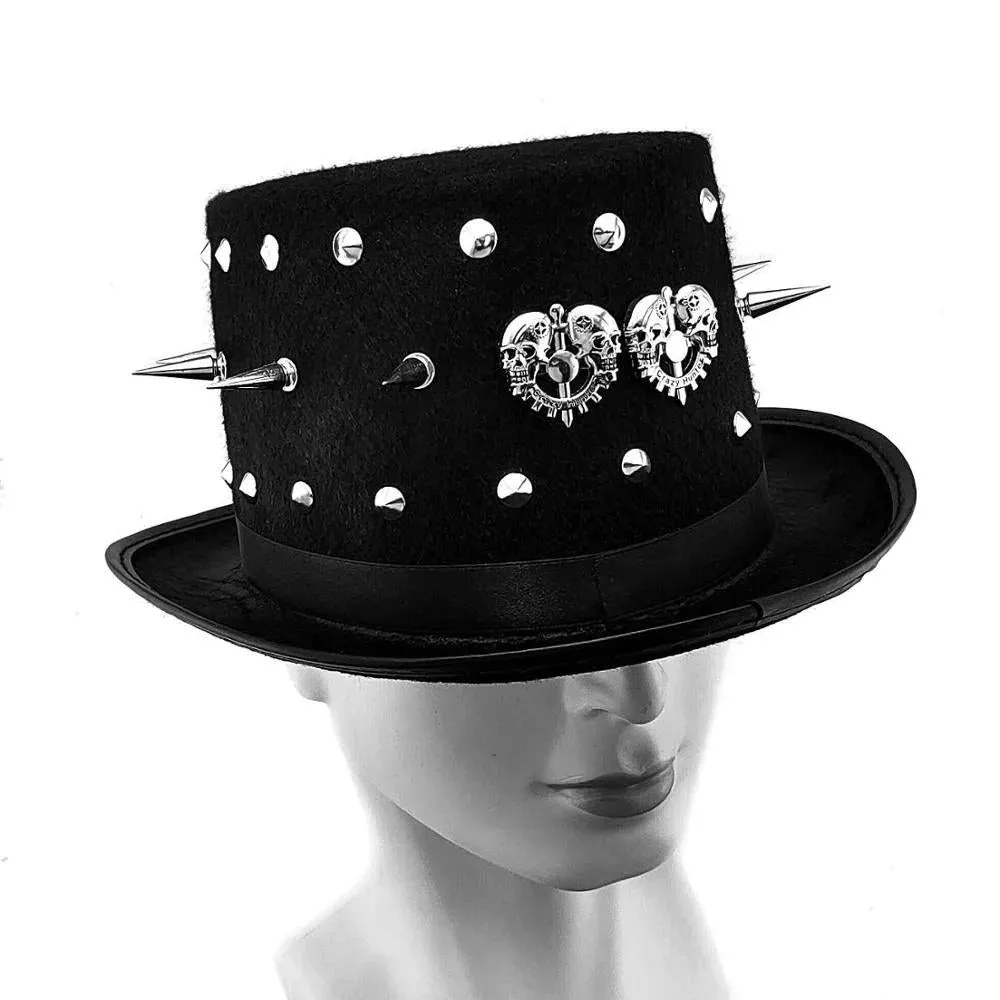 Genuine Leather Studded Punk Rocker Top Hat