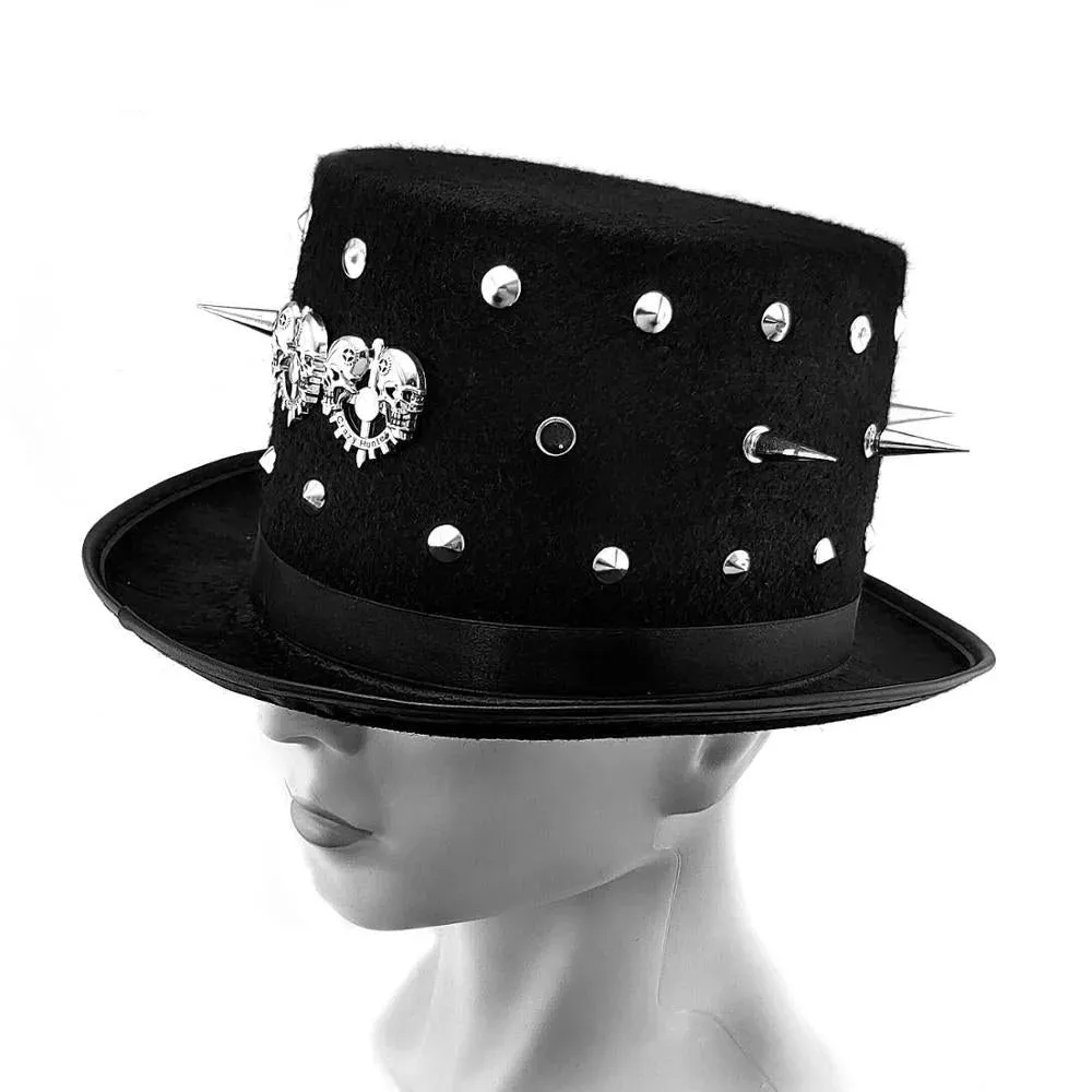 Genuine Leather Studded Punk Rocker Top Hat