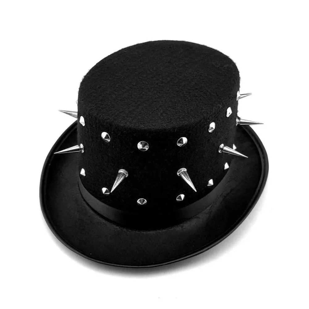 Genuine Leather Studded Punk Rocker Top Hat