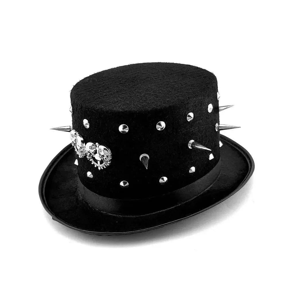 Genuine Leather Studded Punk Rocker Top Hat